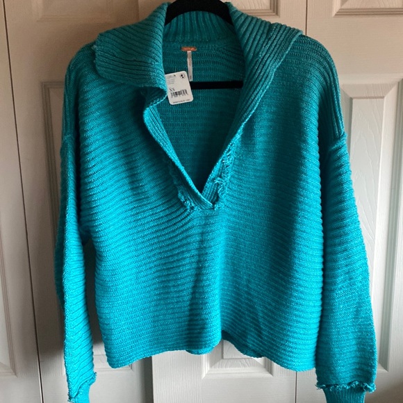 Free People NWT Marlie Ribbed Knit Vneck Pullover Sweater Size XS - Picture 3 of 14